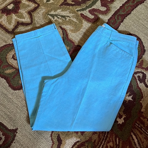 Vtg TALBOTS size 12 Caribbean Blue Irish Linen High Rise Flat Front Ankle NEW - Picture 3 of 14